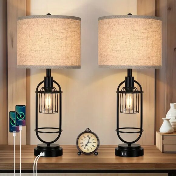 Set Of 2 29” 2-Light Table Lamps w/USB Slots - Picture 2 of 8
